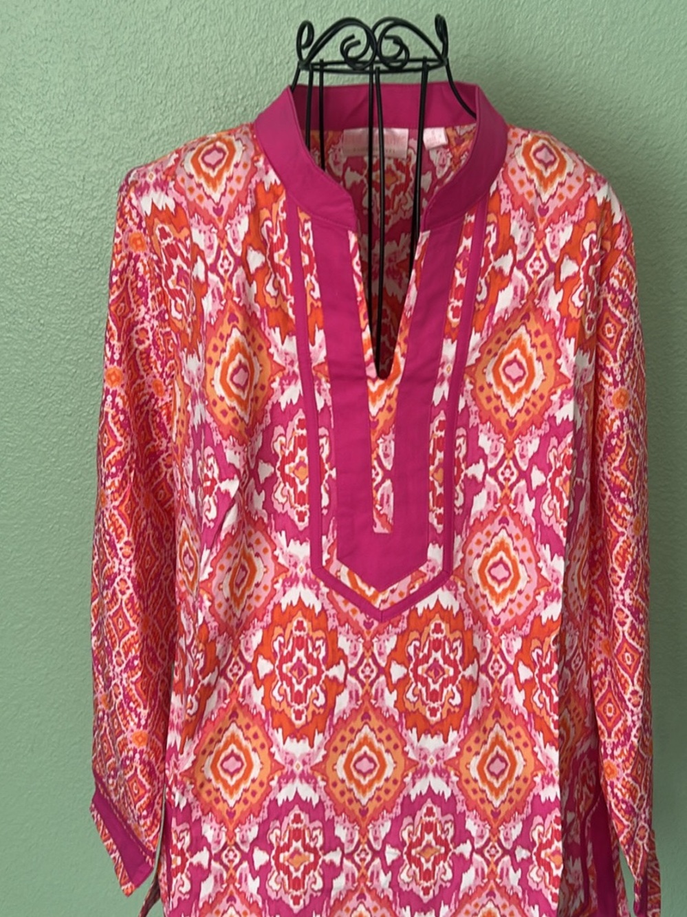 Bellisima Kim Gravel Pink & Orange Printed Tunic Top - Women's size Small